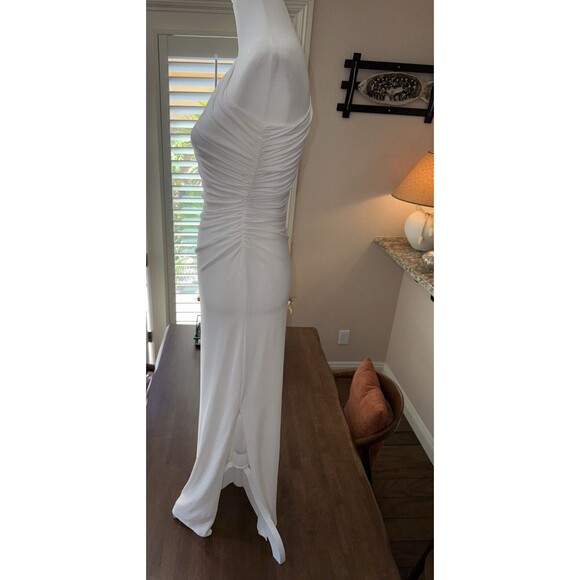 Lauren Ralph Lauren White Ruched One Shoulder Gown Crystal Brooch 2P Petite - Picture 2 of 15